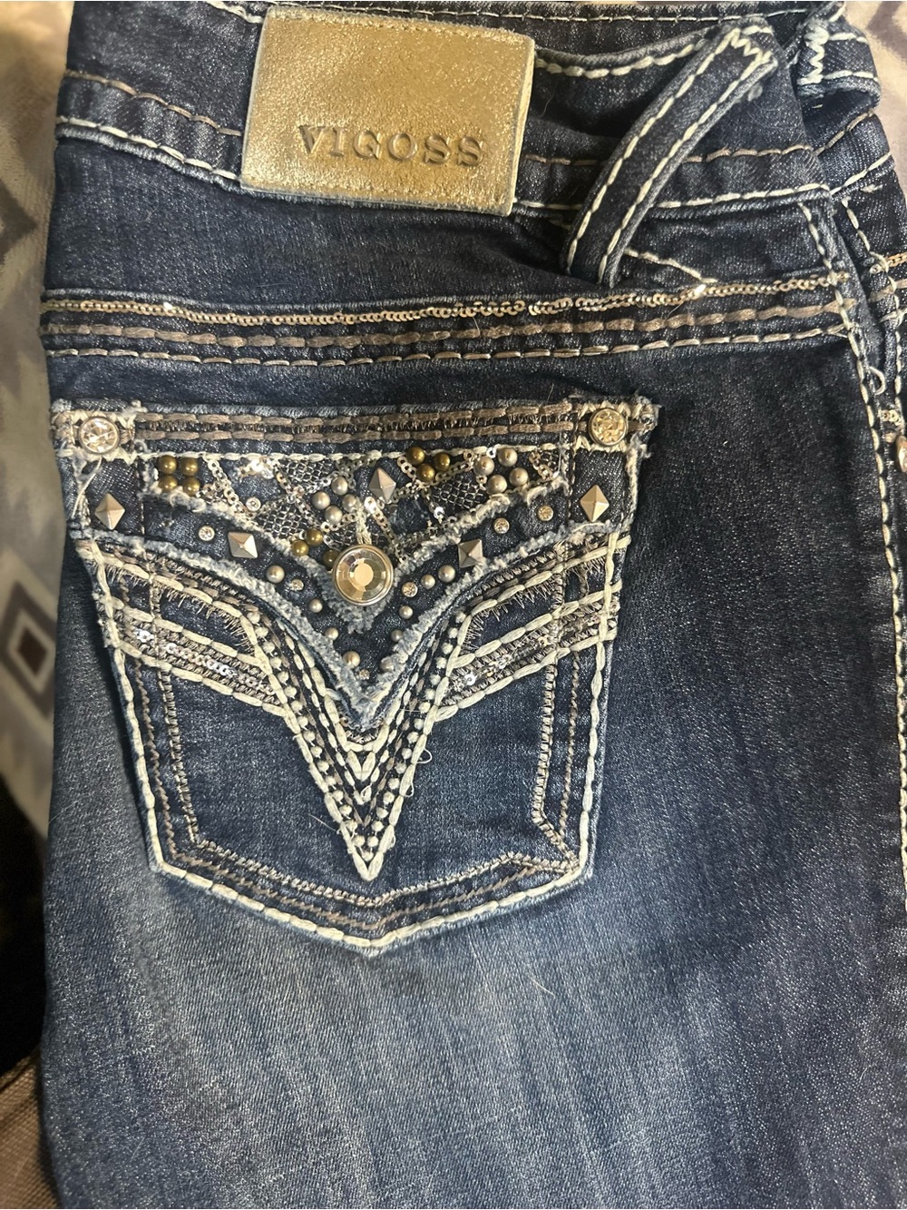 VIGOSS Women's Dark Blue Embellished Boot Cut Jeans